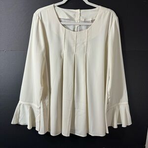 LOGO Lori Goldstein Pleated Woven Top Flounce Sleeves 2/$35